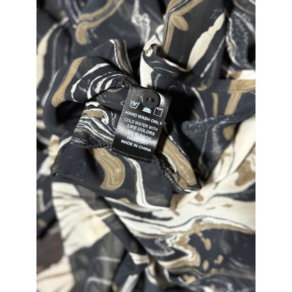 NEW Dress Forum Blouse S Long Sleeve Black Beige Print Dressy Sheer Button Up - Picture 12 of 12